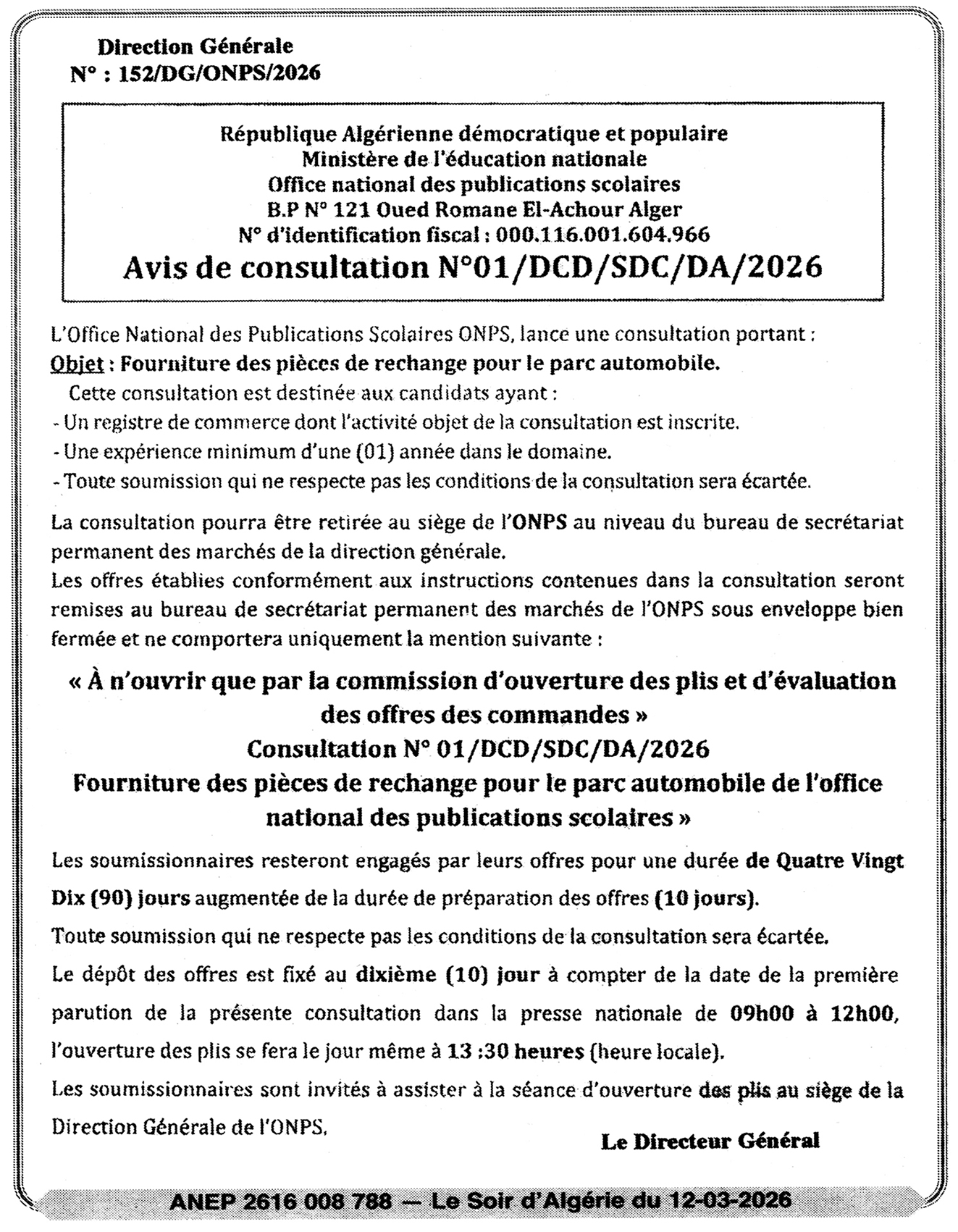 N° 01 FR - Office national des publications scolaires