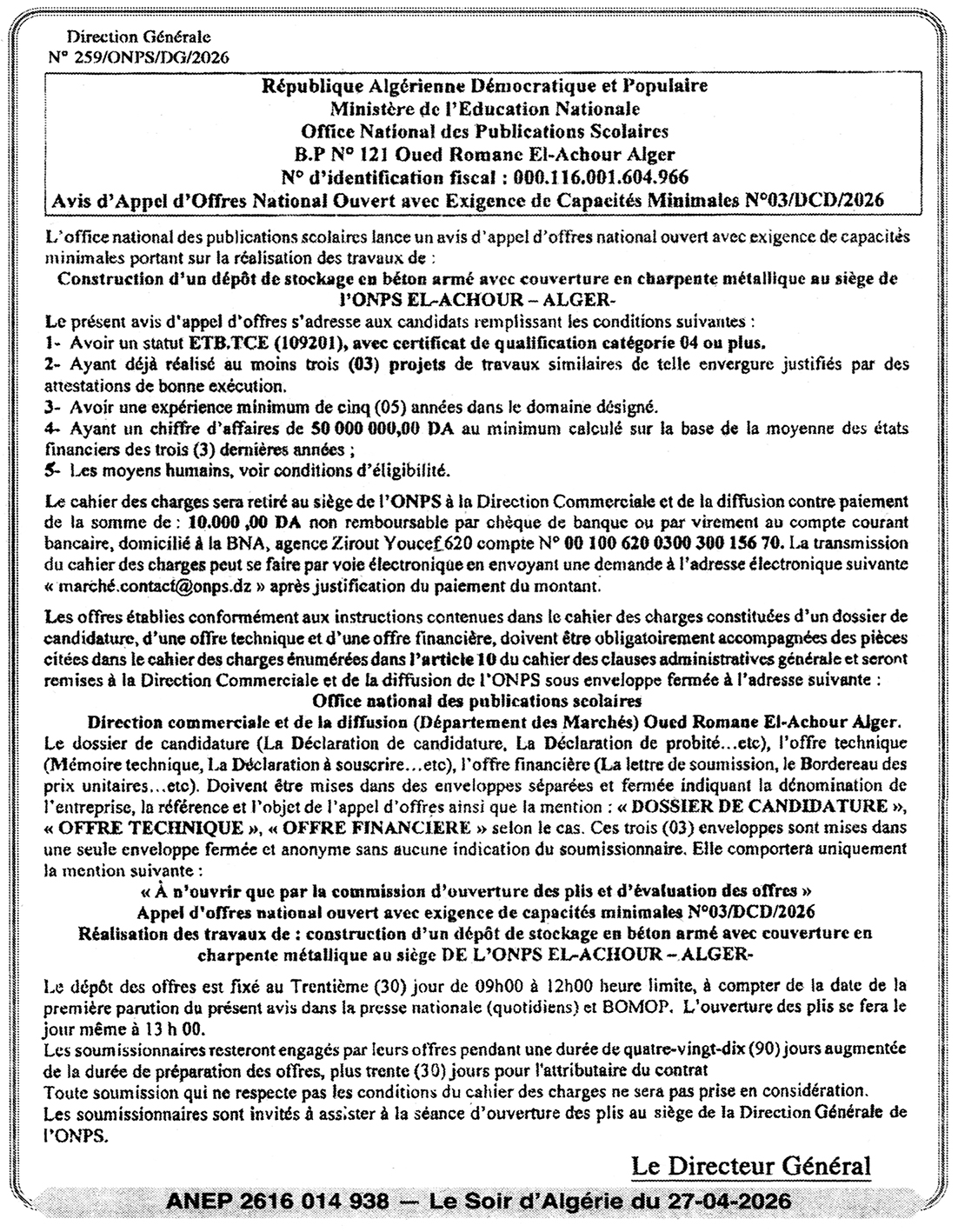 N° 03 FR - Office national des publications scolaires